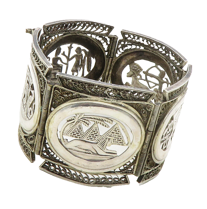 925 Sterling Silver  Vintage Antique Filigree Panel Chain Bracelet  BT4868