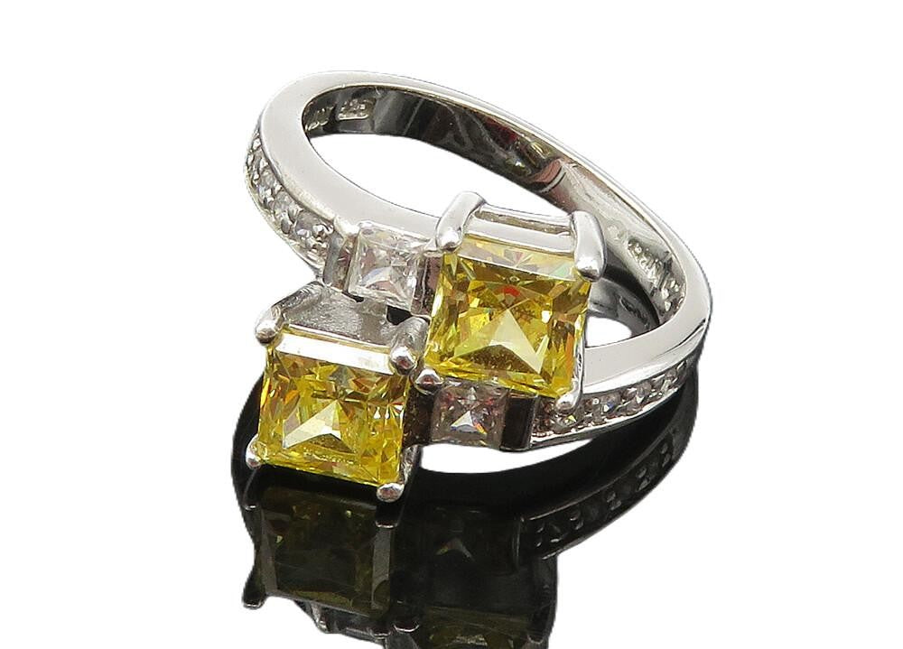 925 Sterling Silver  Yellow Cubic Zirconia Bypass Band Ring Sz 8.5  RG9813