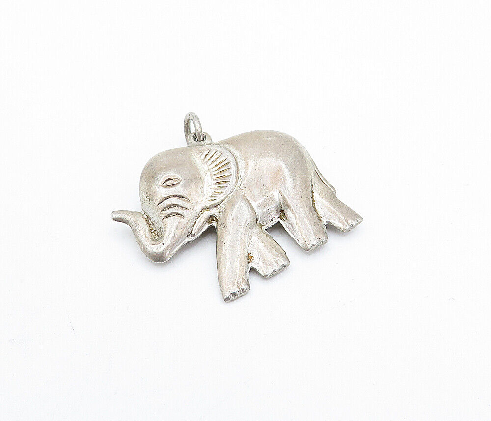 925 Sterling Silver - Vintage Hollow Dark Tone Elephant Motif Pendant - PT2512