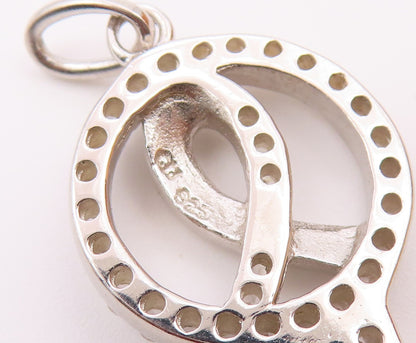 925 Sterling Silver  Vintage Cubic Zirconia Ribbon Key Motif Pendant  PT16816