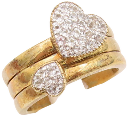 925 Sterling Silver Vintage Ring Gold Plated CZ Beaded Hearts  Sz 7  RG29225