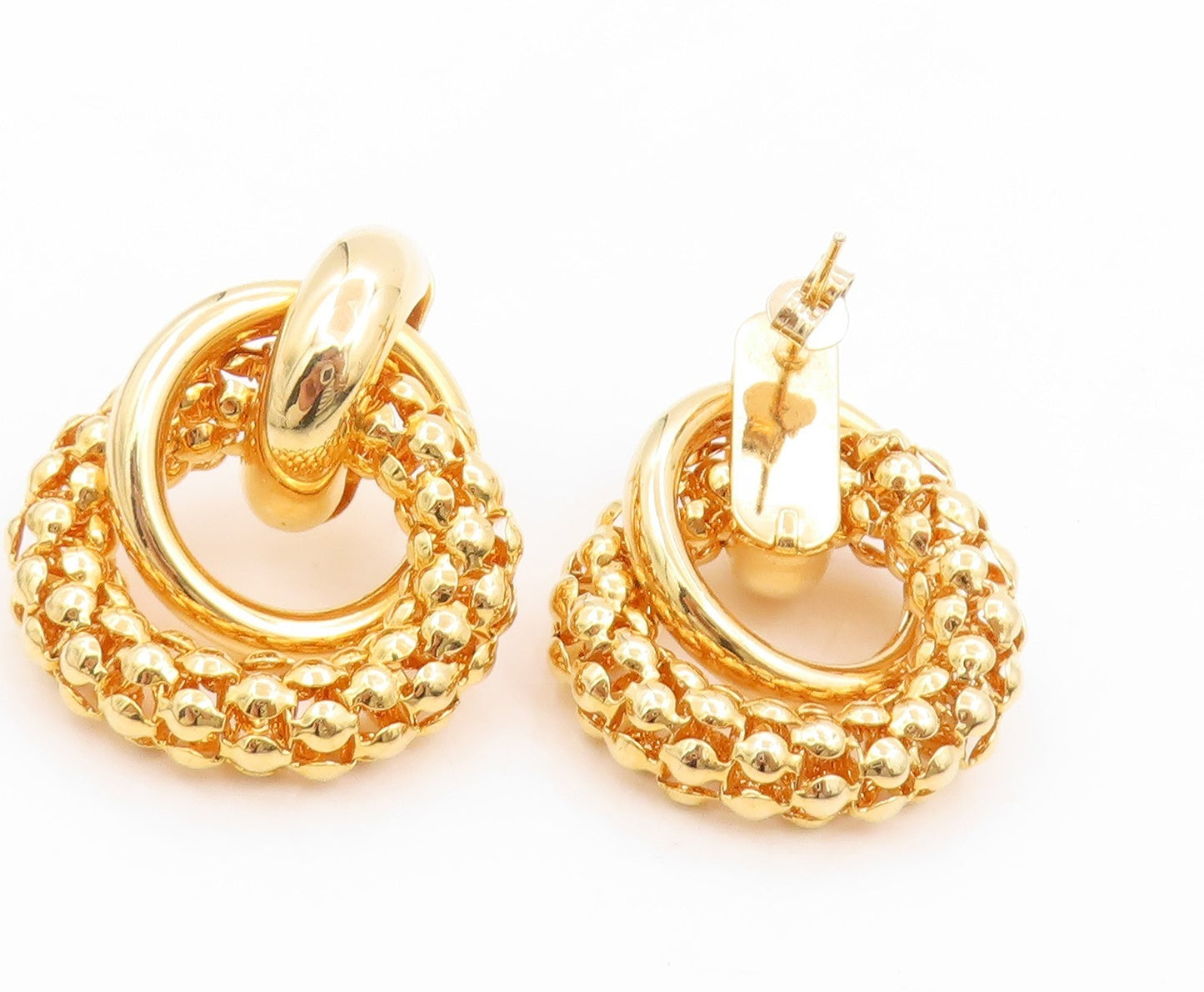925 Sterling Silver Vintage Earrings Gold Plated Chunky Interlocking  EG14048