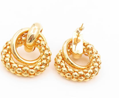925 Sterling Silver Vintage Earrings Gold Plated Chunky Interlocking  EG14048