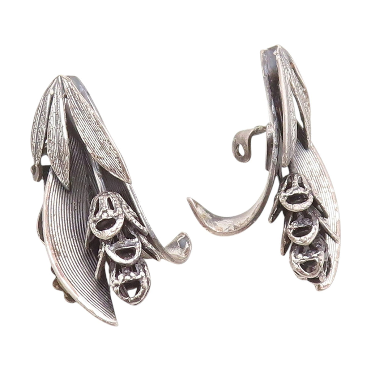 925 Sterling Silver Vintage Earrings TORTOLANI Calla Lily Floral Clip On EG14031