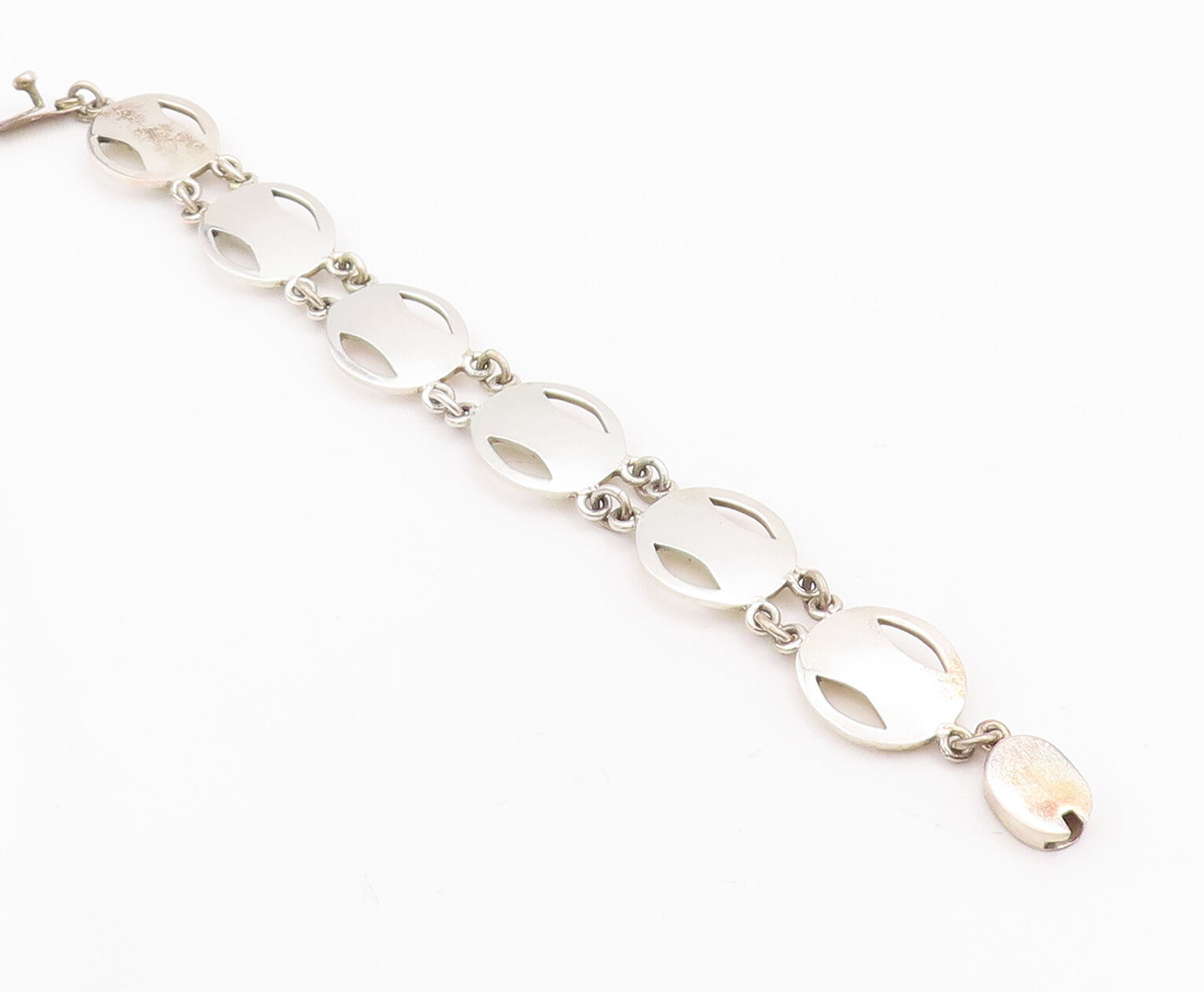 925 Sterling Silver Vintage Bracelet MEXICO Minimalist Oval Cutout Links BT10515