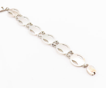 925 Sterling Silver Vintage Bracelet MEXICO Minimalist Oval Cutout Links BT10515