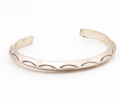 925 Sterling Silver Vintage Bracelet NAVAJO Etched Sunrise Wave Cuff  BT11911