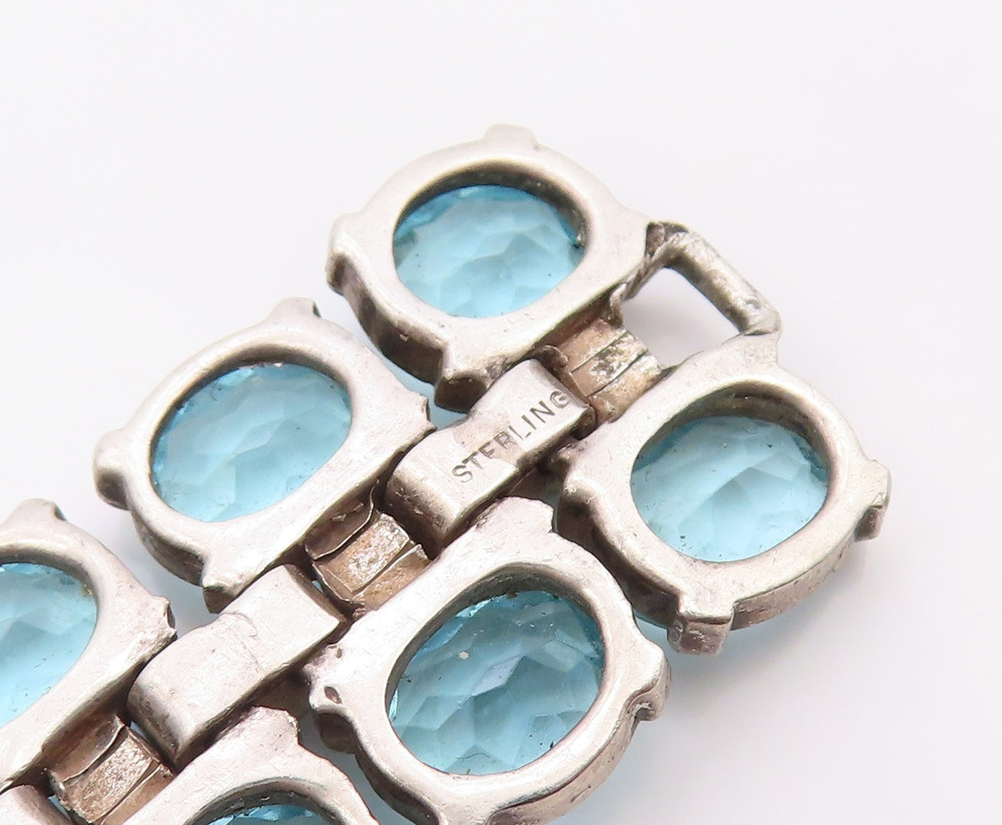 925 Sterling Silver Vintage Bracelet TRIFARI Blue Topaz & Sapphire Link  BT12112