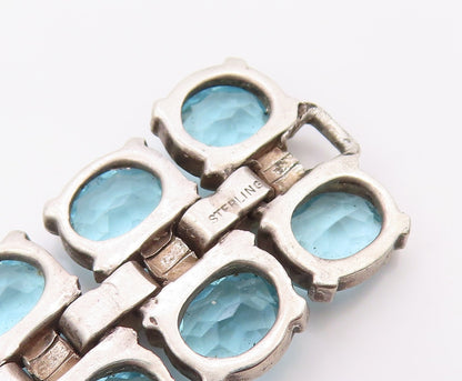 925 Sterling Silver Vintage Bracelet TRIFARI Blue Topaz & Sapphire Link  BT12112