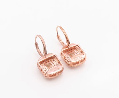 925 Sterling Silver Vintage Earrings Gold Plated CZ Halo Geometric Drop  EG14388