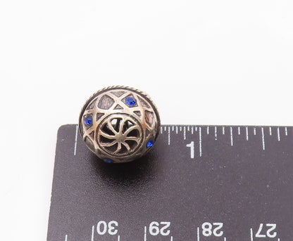 925 Silver  Vintage Triangle Pattern Red & Blue Spinel Sphere Pendant  PT20705