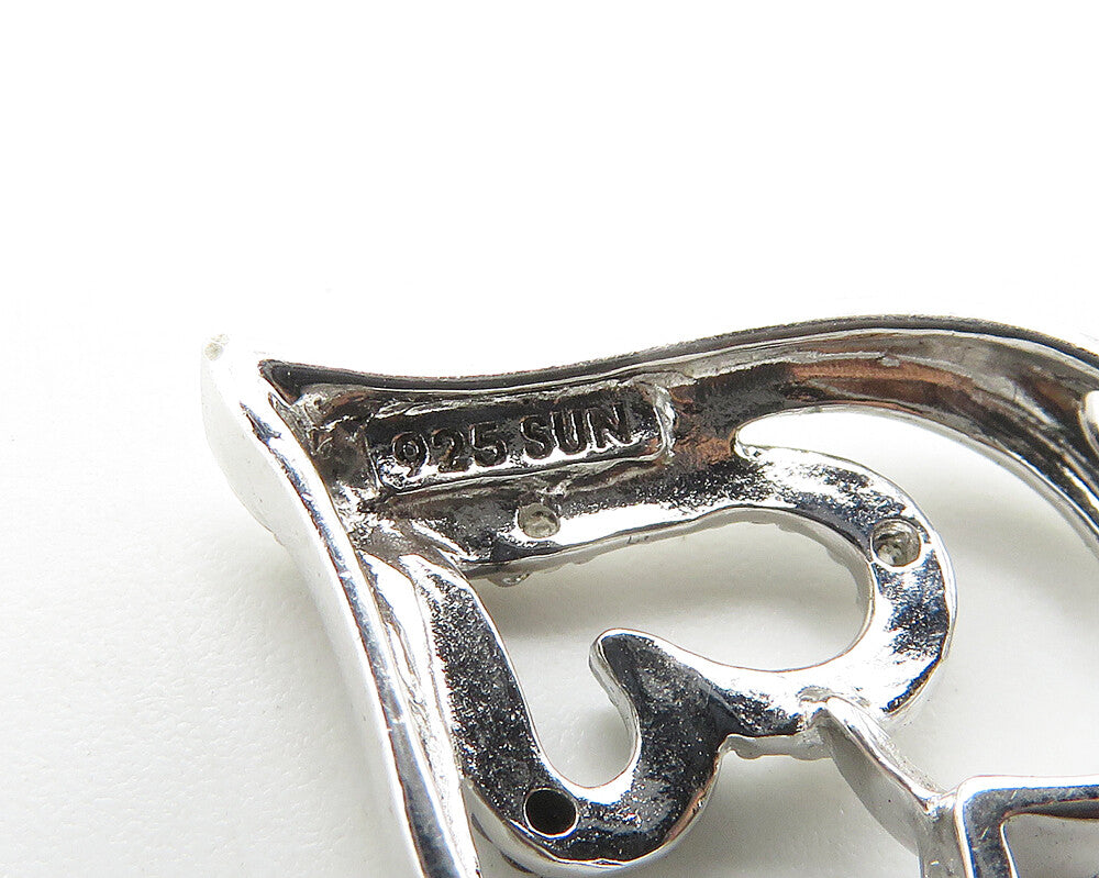 925 Sterling Silver  Shiny Genuine Diamonds Open Love Heart Pendant  PT14429