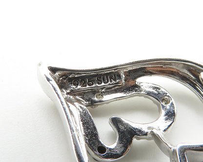 925 Sterling Silver  Shiny Genuine Diamonds Open Love Heart Pendant  PT14429