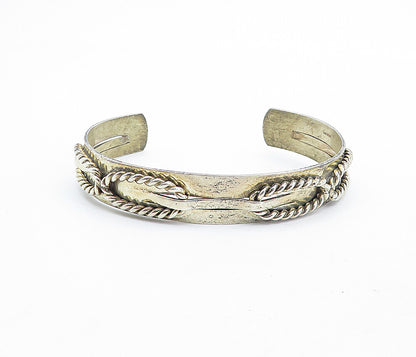 925 Sterling Silver  Vintage Rope Twist Detail Shiny Cuff Bracelet  BT2659