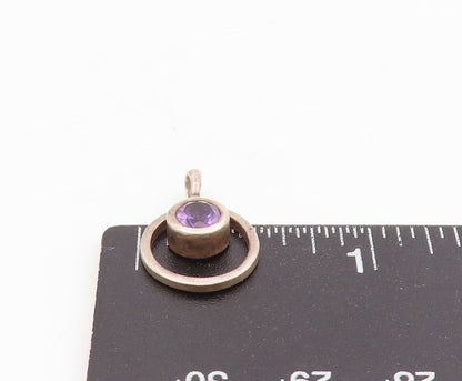 925 Sterling Silver Vintage Pendant Bezel Set Amethyst Circular Charm  PT25497