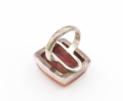 925 Sterling Silver Vintage Ring Amber Geometric Square Band  Sz 7.5  RG35265