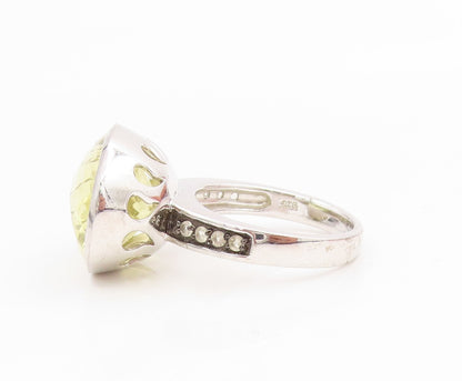 925 Sterling Silver Vintage Ring Large Lemon Citrine & CZ Band  Sz 9  RG34436