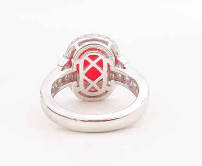 925 Sterling Silver Vintage Ring Oval Cut Red Halo White Topaz  Sz 7  RG30730