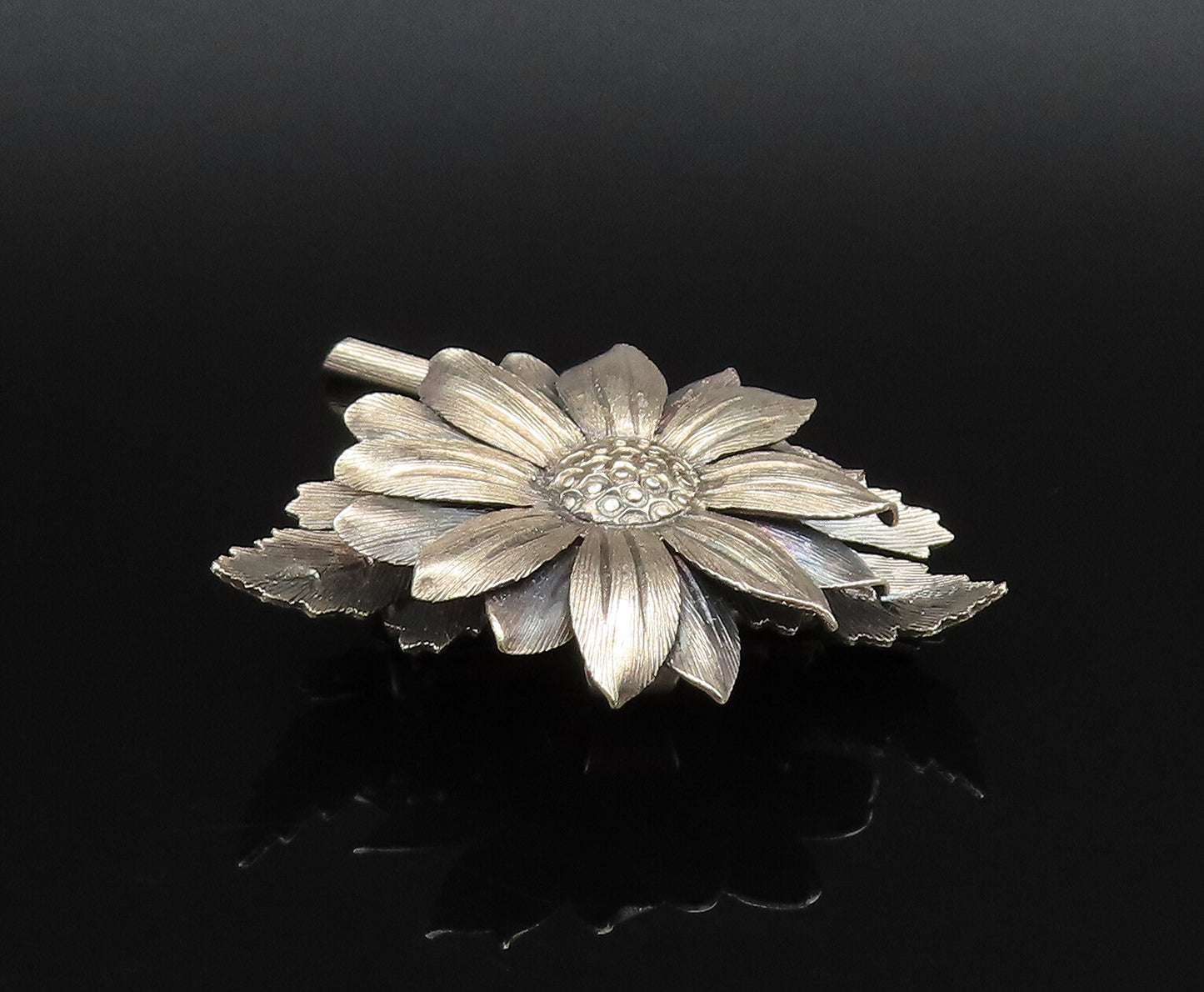 JANNA MEXICO 925 Silver  Vintage 3D Textured Sunflower Brooch Pin  BP9863
