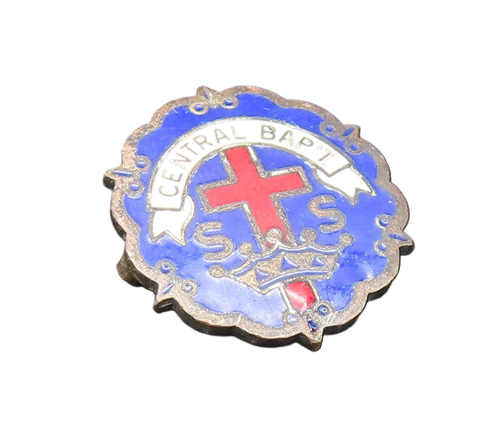 925 Sterling Silver  Vintage Antique Enamel Central Baptist Brooch Pin  BP9559