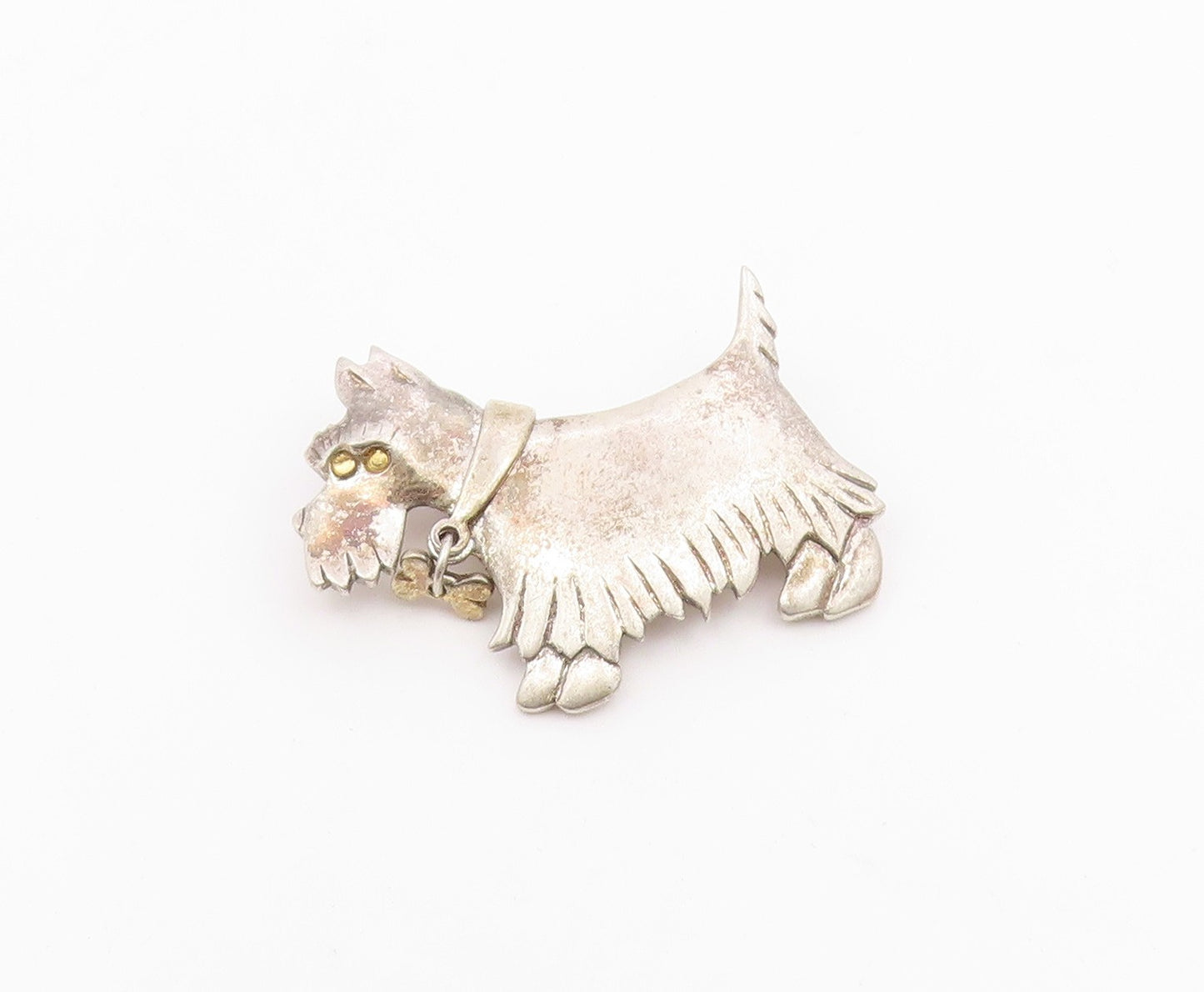 925 Sterling Silver  Vintage Two Tone Dog Animal Motif Brooch Pin  BP9290