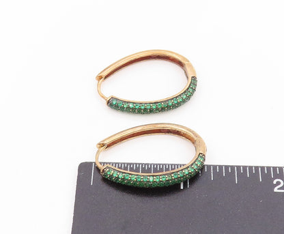 925 Sterling Silver Vintage Earrings Gold Plated Green CZ Modernist Hoop EG14044