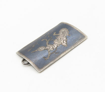 SIAM 925 Sterling Silver  Vintage Enamel Niello Dancer Square Pendant  PT12217