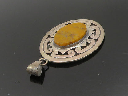 MEXICO 925 Sterling Silver Vintage Swirl Pattern Ocean Jasper Pendant PT20125