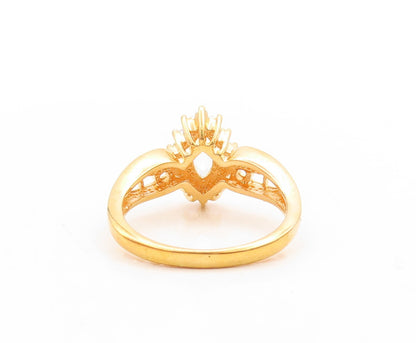925 Sterling Silver Vintage Ring Gold Plated Marquise Cut CZ Inlay Sz 8  RG31564