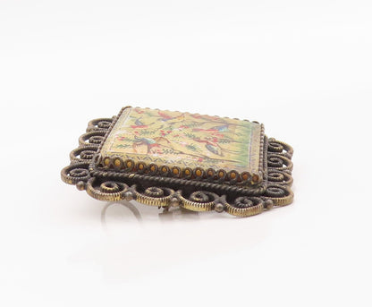 925 Sterling Silver Vintage Brooch Pin ISRAEL Antique Bird Painting  BP12541