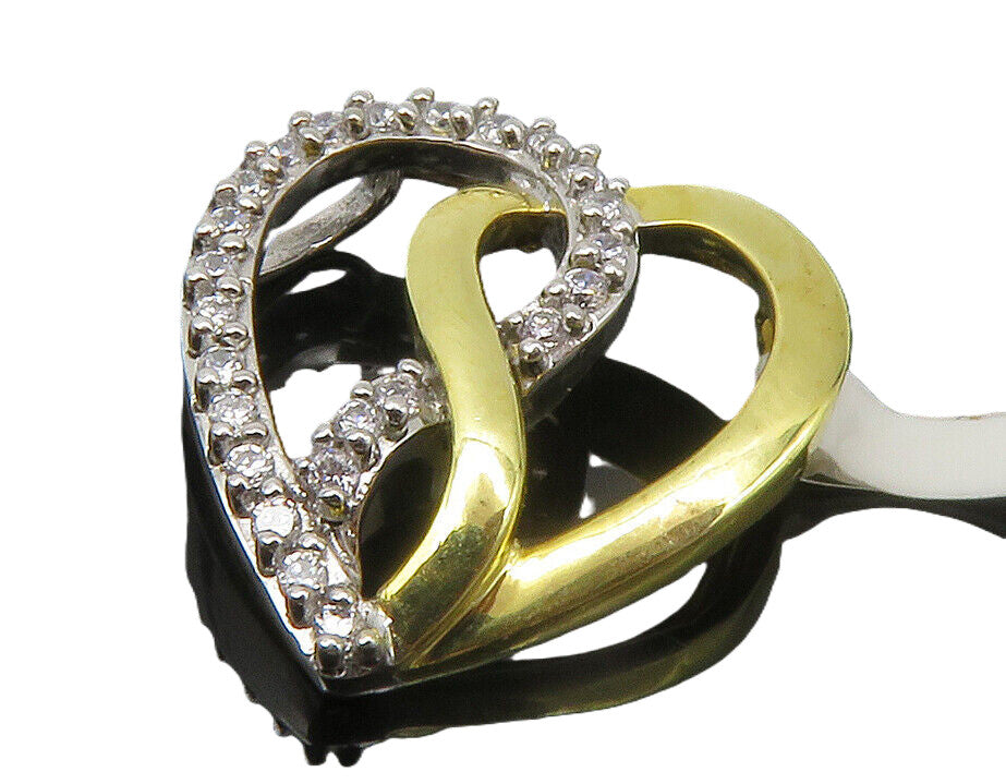 925 Sterling Silver  Genuine Diamonds Two Tone Love Heart Pendant  PT11065