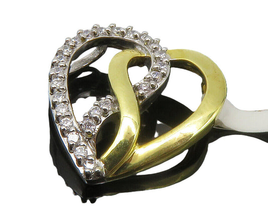 925 Sterling Silver  Genuine Diamonds Two Tone Love Heart Pendant  PT11065