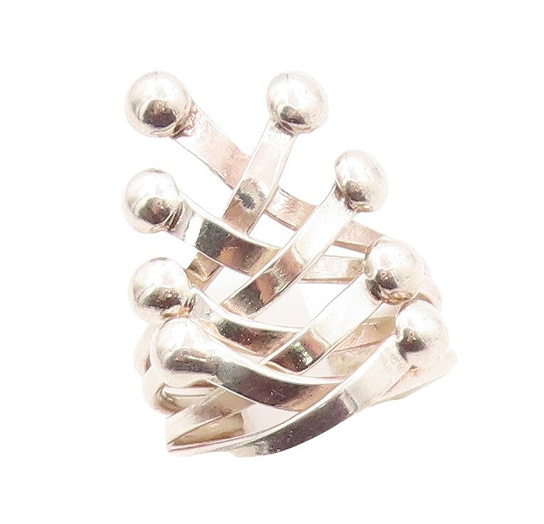 925 Sterling Silver Vintage Ring Solid Cutout Cross Beaded  Sz 7  RG31094