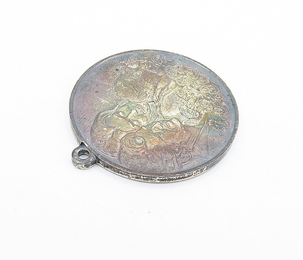 925 Sterling Silver  Vintage Mother's Day Quote Family Scene Pendant  PT4228