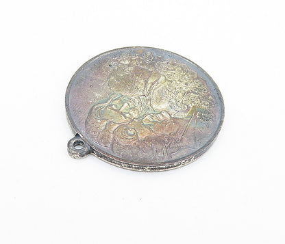 925 Sterling Silver  Vintage Mother's Day Quote Family Scene Pendant  PT4228
