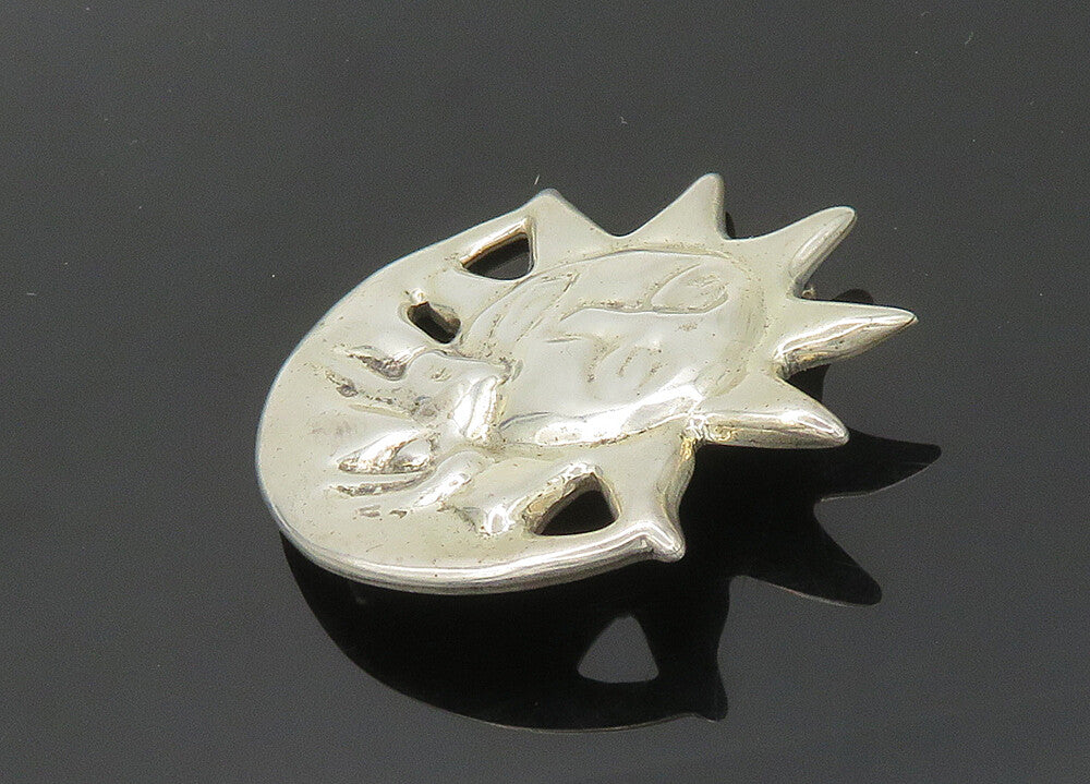 MEXICO 925 Sterling Silver  Vintage Shiny Sun & Moon Face Brooch Pin  BP7965