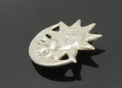 MEXICO 925 Sterling Silver  Vintage Shiny Sun & Moon Face Brooch Pin  BP7965