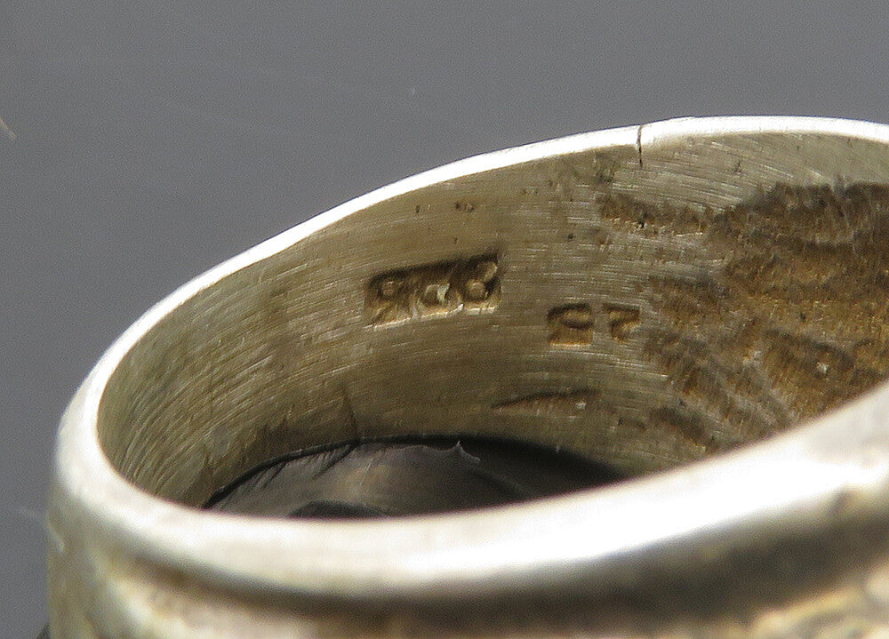 MEXICO 925 Silver  Vintage Dark Tone Fluted Dome Band Ring Sz 7  RG20349