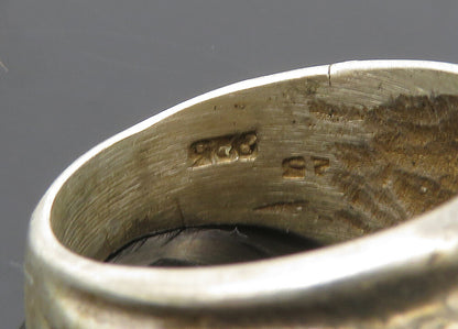 MEXICO 925 Silver  Vintage Dark Tone Fluted Dome Band Ring Sz 7  RG20349