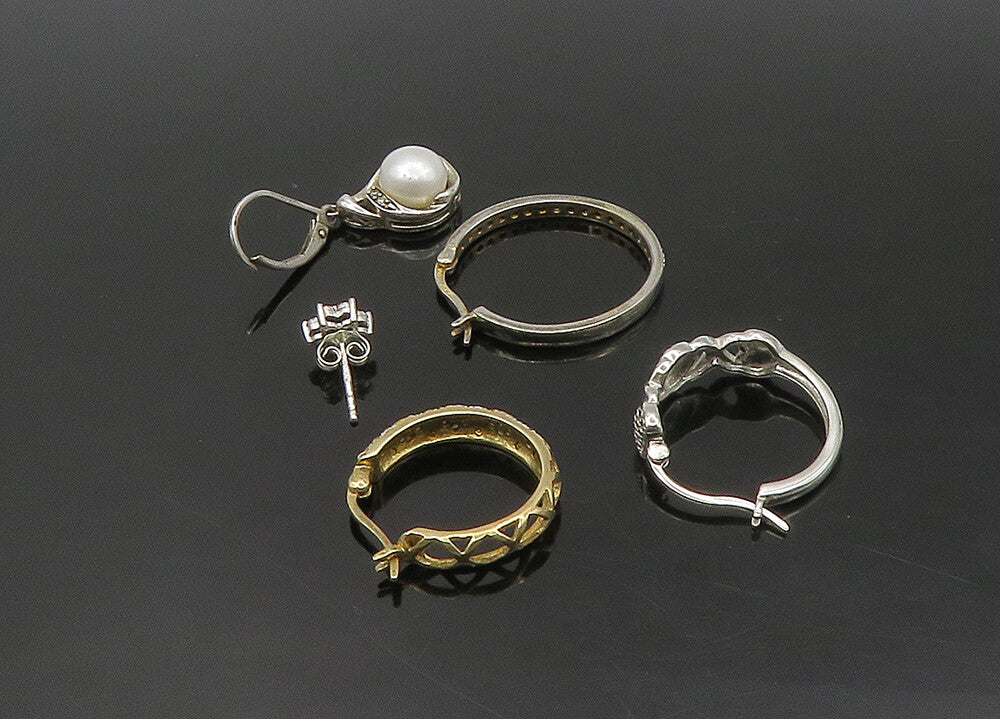 925 Silver   Vintage Genuine Diamonds & Pearl Lot Single Earrings  EG11285