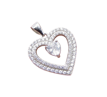 925 Sterling Silver  White Topaz & Cubic Zirconia Love Heart Pendant  PT1114