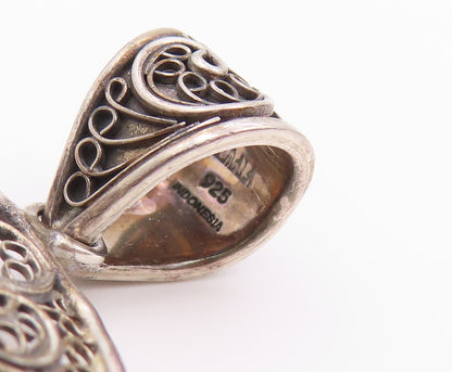 925 Sterling Silver Vintage Pendant Openwork Filigree Lovebirds Medal  PT26447