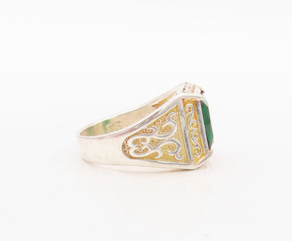 925 Sterling Silver Vintage Ring Swirly Carved Square Cut CZ  Sz 9  RG31134