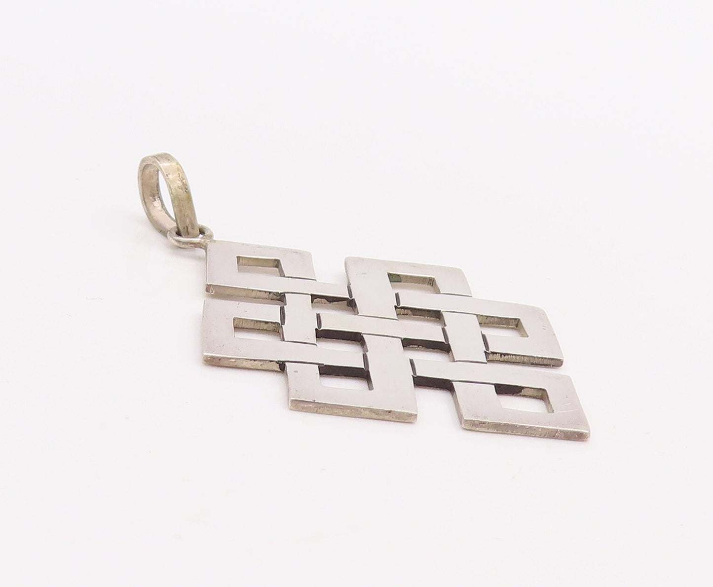 925 Sterling Silver Vintage Pendant Brutalist Box Maze Cutout PT23383
