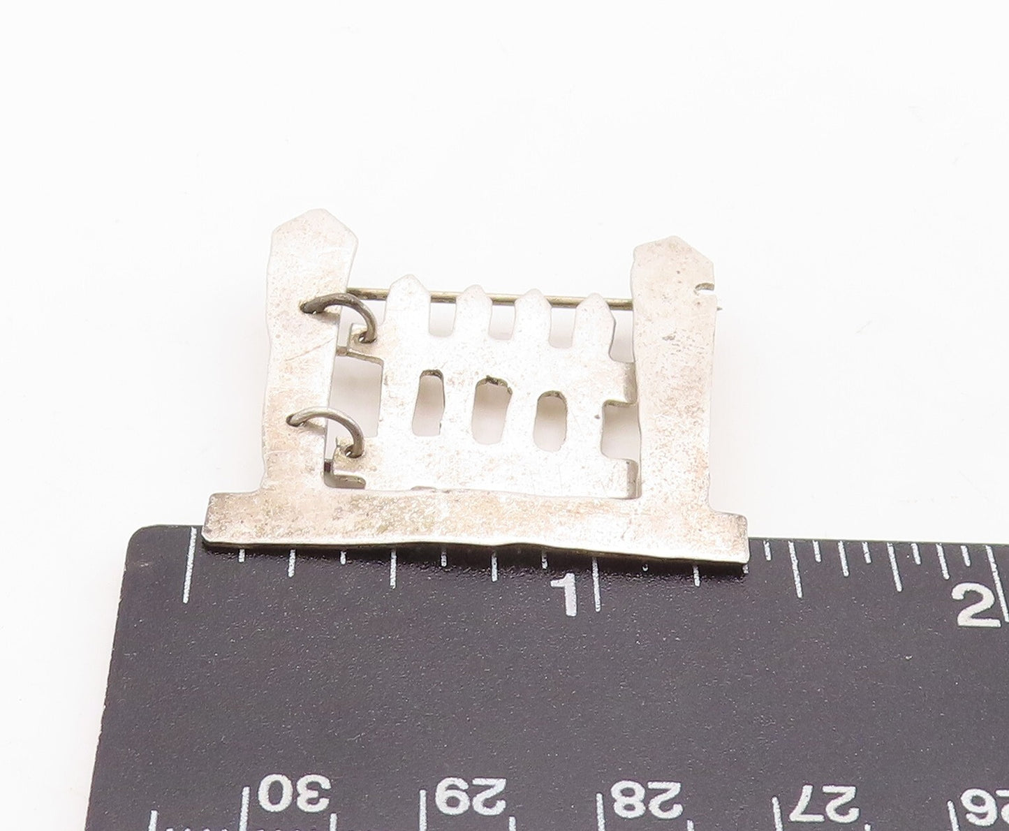 925 Sterling Silver Vintage Brooch Pin Solid Cutout Fenced Gate (OPENS)  BP11285