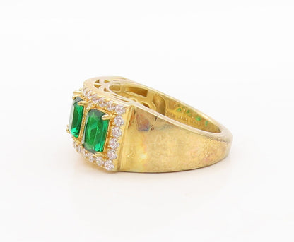 925 Sterling Silver Vintage Ring Gold Plated Green Halo White CZ  Sz 7  RG29768