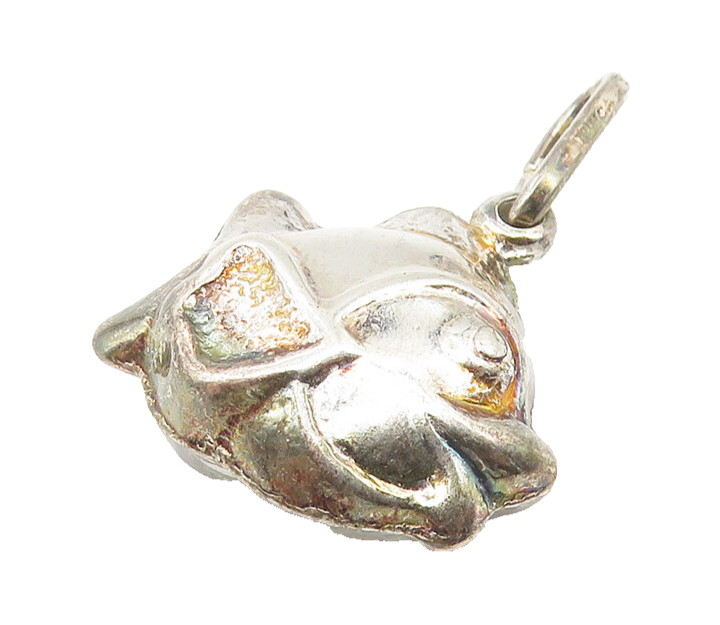 925 Sterling Silver  Vintage Dark Tone Puffy Fish Motif Drop Pendant  PT8966