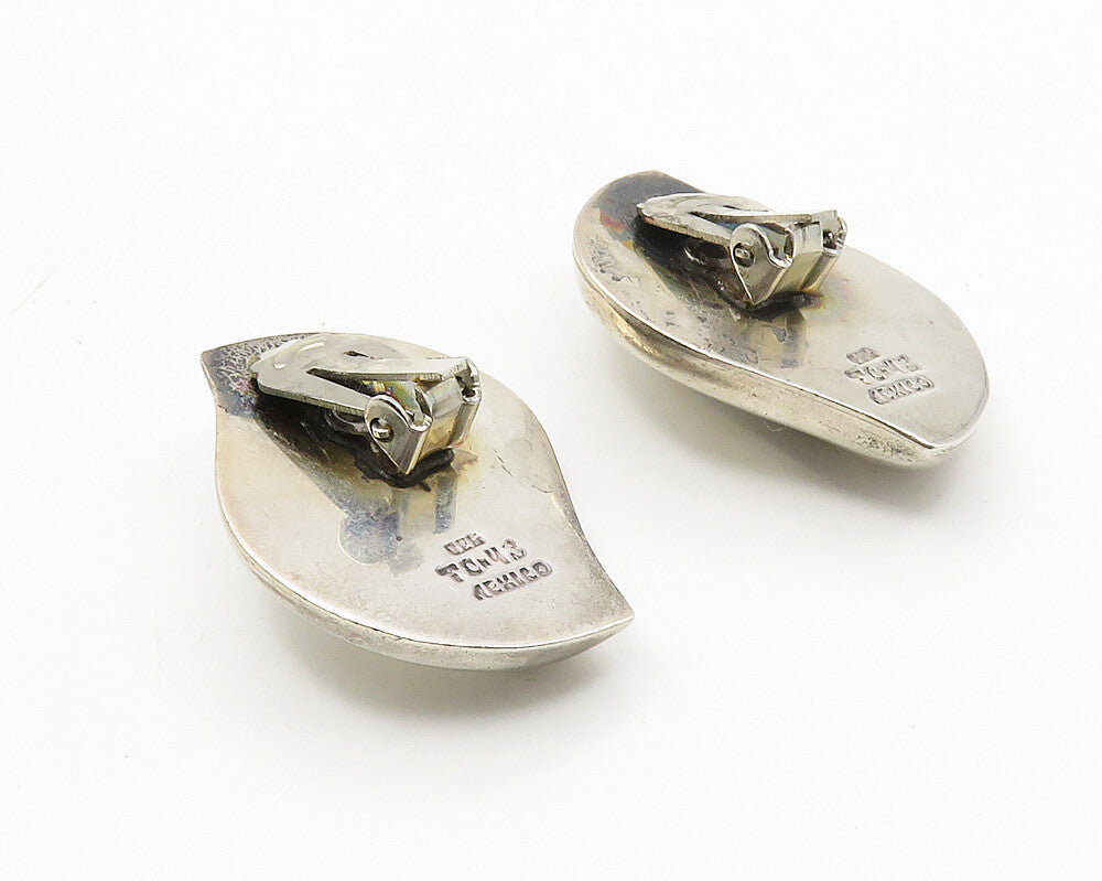 MEXICO 925 Sterling Silver  Vintage Floral Leaf Non Pierce Earrings  EG5454
