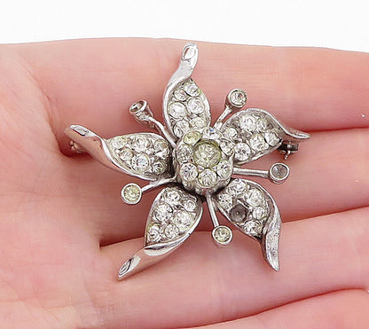 925 Sterling Silver  Vintage Topaz Shiny Sculpted Flower Brooch Pin  BP1945