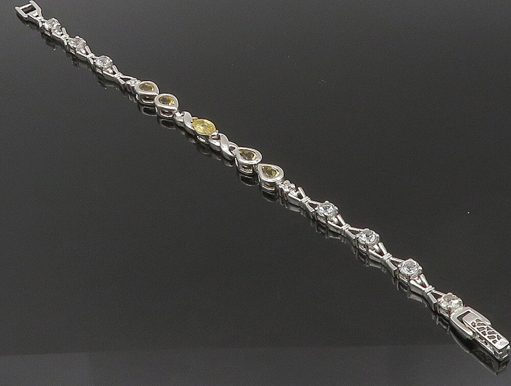 925 Sterling Silver  Faceted Citrine & Topaz Tennis Bracelet  BT1162